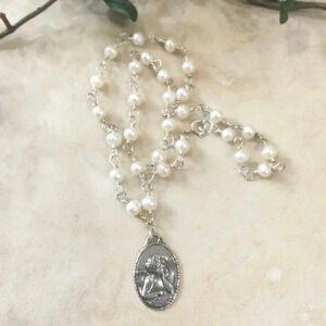 Pearl Necklace, Cultured Freshwater Pearls, Faceted Pearls, Angel Cherub